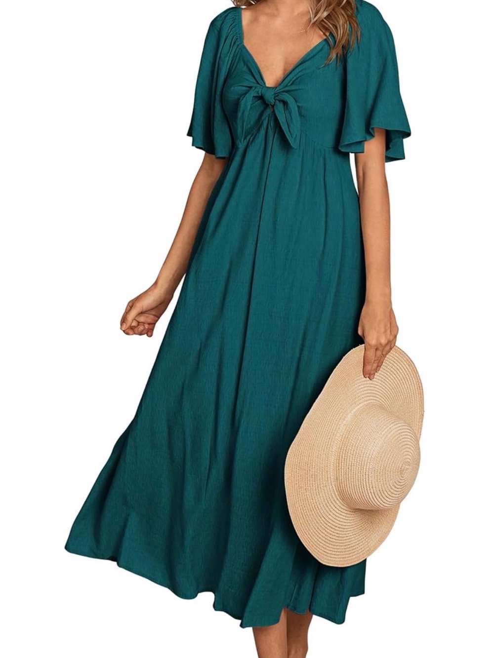 Malachite Green Tie-Front Midi Dress - Women